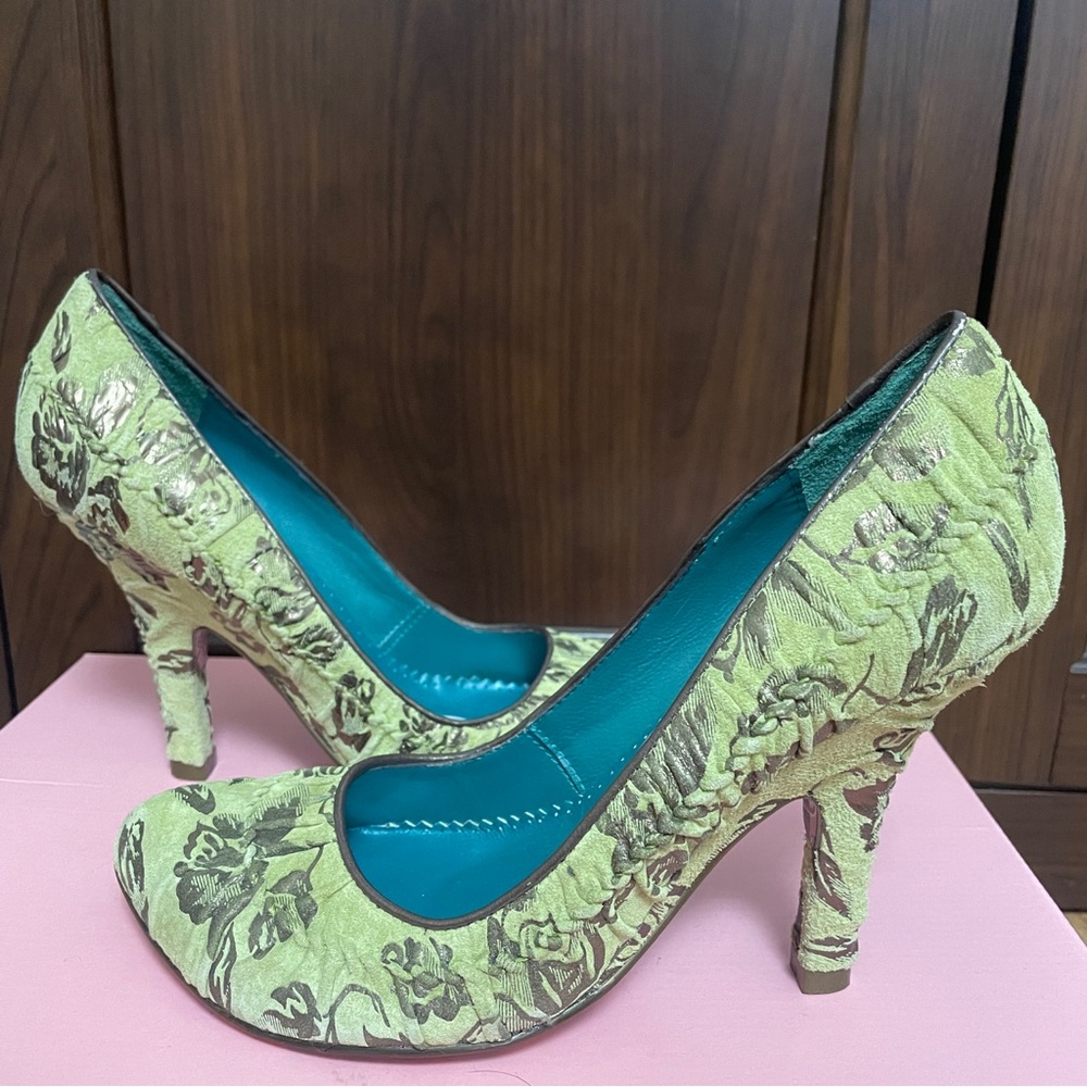 Vintage Irregular Choice Leather Brocade Heels